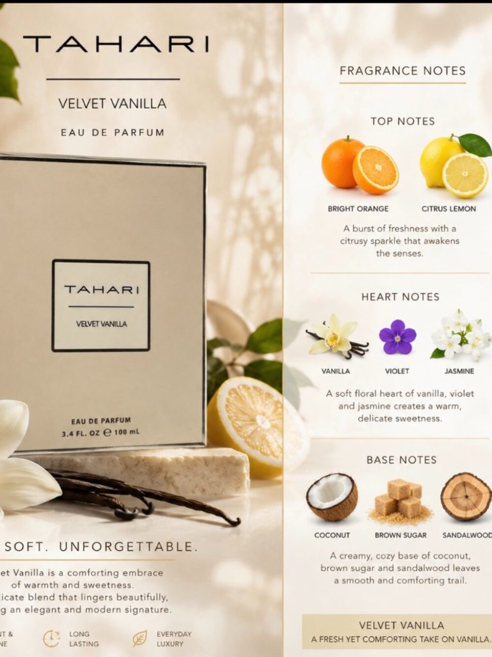 Tahari Velvet Vanilla Eau De Parfum 3.4oz 100ml New